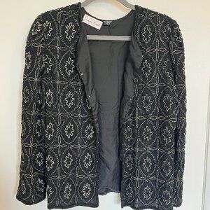 Vintage Laurence Kazar Black Beaded Evening Jacket – 80s/90s Statement Glam